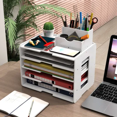 Multi Purpose Desk Document File Tray Organizer Storage White Desktop Organizer Display Shelf Rack Box