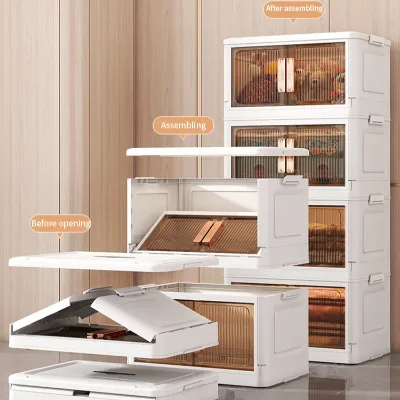 New Design Thickened PP Plastic Storage Cabinet Multilayers Visible Door Collapsible Folding Storage Cabinet for Clothes