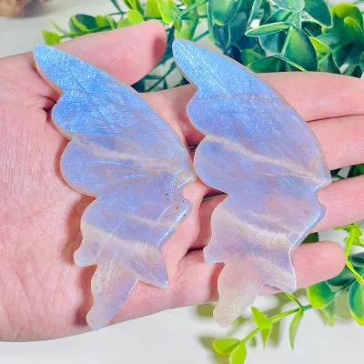 Wholesale natural crystal crafts hand made blue moonstone butterfly wings healing crystal animals for home decoration