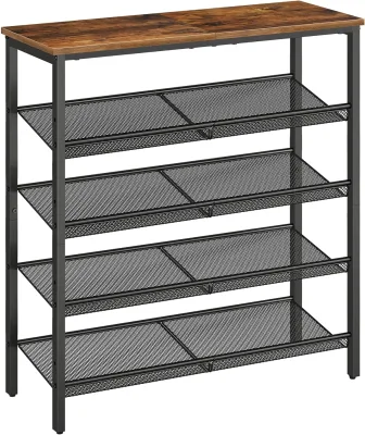 RusticBrown Metal Industrial 5Tier Adjustable MeshShelves Floor Mount Spacious Closet Entryway Shoe Storage Shelf Organizer Rack