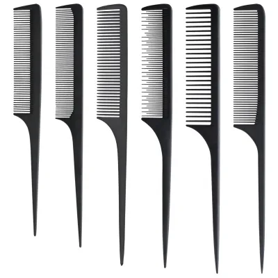 Custom Logo Detangling B Set Long Barber Carbon Rat Tail Comb Anti-static Heat-resistant Features TIANBA Brand PVC Box Packaging
