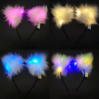 Wholesale Led Fox Headband with Glowing Features Bunny Cat Ears Feather Hairband Headwear for Girls