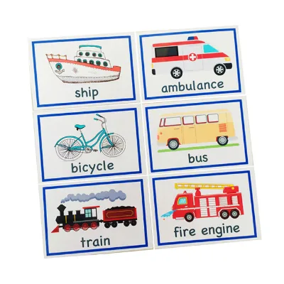 Custom Printing Vehicle Road Transport English Word Card Alphabet Flash Cards for Kids Educational