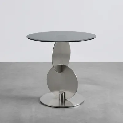 Modern Interlocking Circular Stainless Steel Side Table Round Smoked Tempered Glass Top Accent End Table