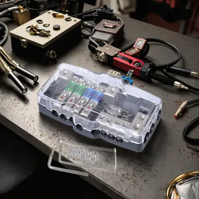 Multi-functional LED Car Audio Stereo ANL Fuse Holder Distribution 0/4ga 4 Way Fuses Box Block 30A 60A 80Amp