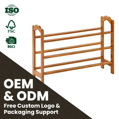 Wholesale Modern 3-Tier Multifunctional Space-Saving Rectangle Bamboo Lacquer Finish Shoe Rack for Doors/Walls Entryway Use