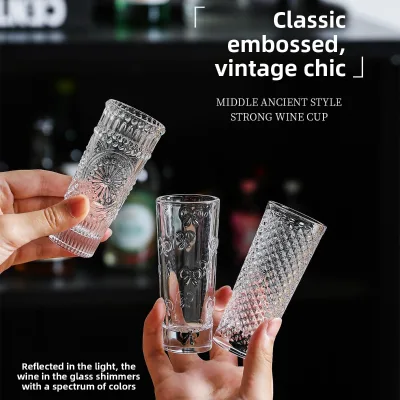 Diamond-style High-end Liquor White Wine Glasses Home Commercial Use Premium 0.05kg Thickened Embossed Glass 4-piece Set Light