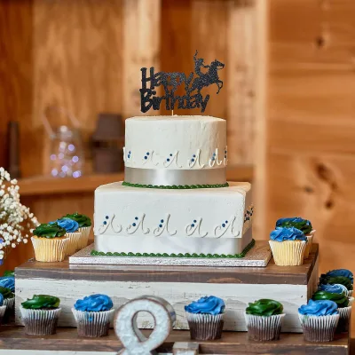 Cowboy Theme Cake Decoration for Men's Sports Birthday Party Small Cupcake Size for Celebrating 'Happy Birthday'