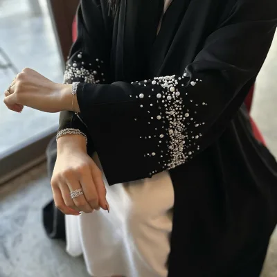 2024 Modest Dress Dubai Abaya Women Muslim Dress Dubai Nida Turkey Maroc Elegant Custom Kaftan Pearl Kimonos Abaya