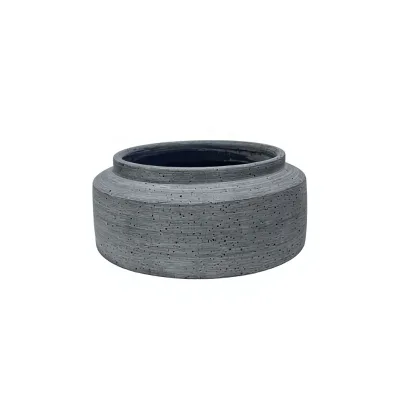 Rustic Industrial Durable Dark Grey Stone Resin Faux Concrete Low Profile Round Shape Courtyard Potted Plant Pot