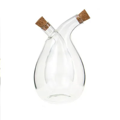 High Borosilicate Glass Oil Dispenser 2 in 1 Dual Spout Fine Mouth Airtight Cover 350ml Modern Minimalist Kitchen Bottle