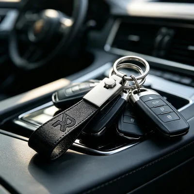 Wholesale Supplier Custom Embossed Logo Keychain Dual Ring Design for Dealership Promo Eco Friendly PU Leather Keychain