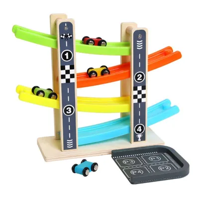 1-2-3 Years Old Children's Speed Four Layer Glider Wooden Track Inertial Car Roller coaster Toy Moving Cube