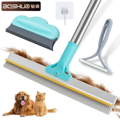 Pet Hair Removal Tool, Reusable Pet Hair Remover Broom Dog&Cat Hair Remover Scraper Rake with Adjustable Long Handle,