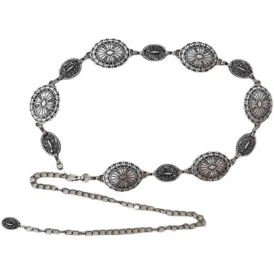 European and American High-End Retro Pop Bohemian Ethnic Style Women's Dress Shirt Waist Chain in Metal Belts Fashionable Silver
