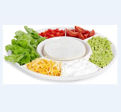 Taco Serving Plate Divided Taco Condiment Platter Tray with Holder for Tortillas or Nachos Ceramic Server Dish for Taco Bar Part