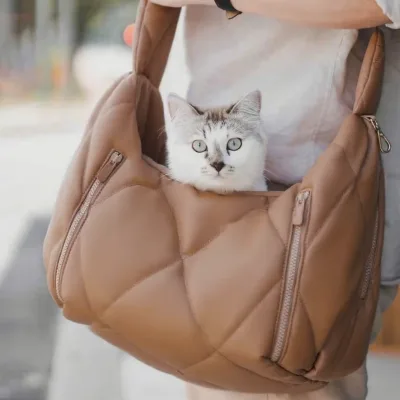 High Quality Puffer Dog Bags for Walking Soft Pet Travel Bag Fashion Lightweight Quilted Pet Carrying Bag