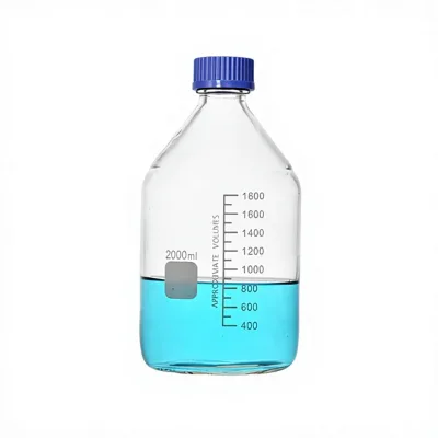 JVLAB High Clear PP GL45-P Series Blue Screw Cap Acid and Heat Resistant Round Body Plastic Reagent Bottle for Laboratory Use