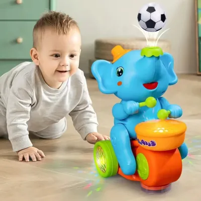 Dancing Musician Elephant Toy with Music & Flashing Light Kids Electric Play Drum Animal Toys New Design ABS Material