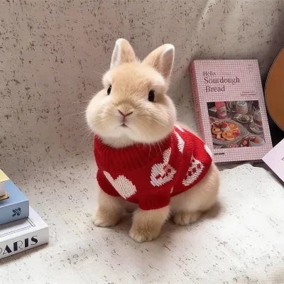 Pet rabbit winter clothes, pet red sweater, festive New Year warm sweater, dwarf rabbit, lop-eared baby rabbit