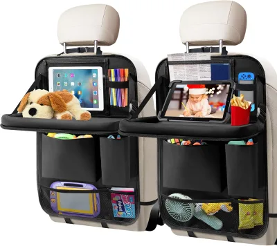 Multifunctional Anti-Kick Car Seat Organizer with Tray Foldable Tablet Stand and Storage Bag Easy Hanging Accessory