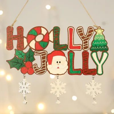 Custom Laser Cut Wooden Holly Jolly Christmas Tree Hanging Decoration for Home Party