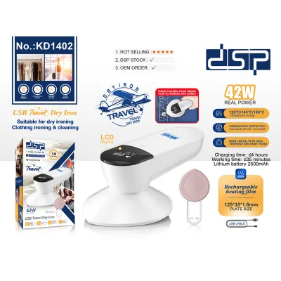 DSP New Model Hot Sale USB Travel Dry Iron Garment Iron for Household LED Display Battery 2500mAh Clothing Ironing Dry Iron