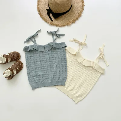 Short Vest for Kid Sleeveless Sweater Top With Baby Girl Organic Cotton Knit Baby Vest