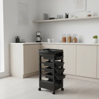 High Quality Multilevel Black Beauty Salon Trolley With 5 Drawers