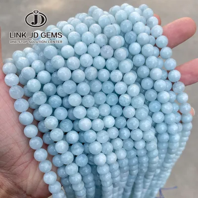 JD Energy Healing Power Stone 6/8/10/12mm 3A Natural Blue Aquamarine Stone Round Bead for Jewelry Necklace Bracelet Making