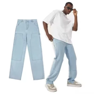 2023 New Design Men's Baggy Jeans 100% Cotton Blue Jeans Men's Cargo Pants