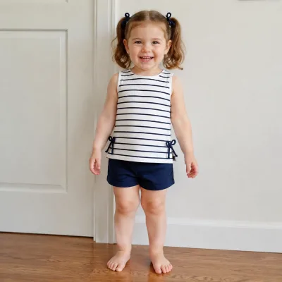 Trendy Stripe Kids Girls Round Neck Vest Sleeveless Cotton Tank Top 2-8Y Street Casual Wear OEM ODM Available Fast Shipping
