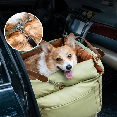 Customized LOGO Faux Leather Pet Car Seat Booster Bed Cotton Dog Car Seat Bed with Safety Buckle
