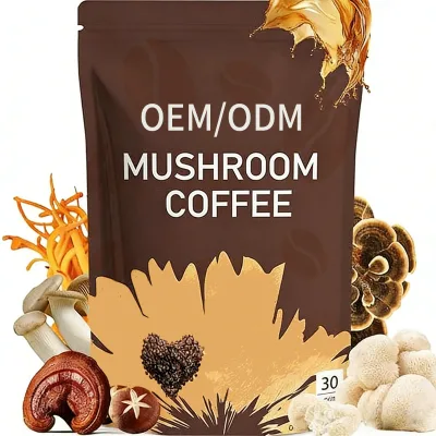 OEM Mushroom Blend Enhanced Focus Boosted Immunity Improved Energy Cordyceps Reishi Shiitake Instant Mushroom Coffee Powder