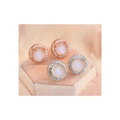 8*8mm Round Moonstone Colored Stud Earrings 925 Sterling Silver Studs