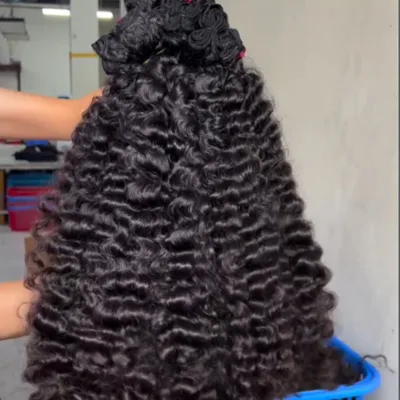 Single Drawn NO Shedding NO Tangle Raw Black Burmese Curly Human hair Weaving NO SHEDDING NO TANGLE Raw Extensions