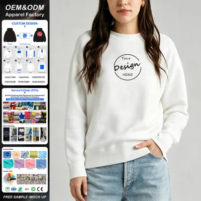 OEM Drop Shoulder Crew Neck Embroidery Sweatshirt Winter Oversized Solid Color French Terry Crewneck Sweatshirt