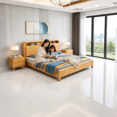Custom Hotel Apartment Project Midcentury Modern Pine Solid Wood Bed Frame with Storage Headboard OEM ODM Bedroom Furniture