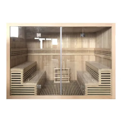 Custom Outdoor High Quality Dry Steam 10 Person Capacity Solid Pine Hemlock Traditional Design Sauna Room