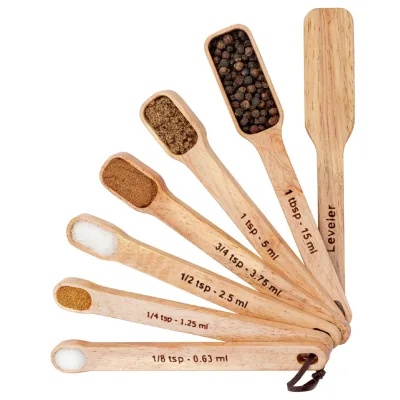 Wooden Measuring Spoon Set for Cooking & Baking Includes Leveler Spice Measuring Spoons Essential Cup Measurements