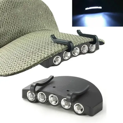 Super Bright Portable 5-LED Adjustable Beam SOS Mode Night Fishing Camping Glow Cap Light Clip-On Headlamp with 8-16Hr Run Time