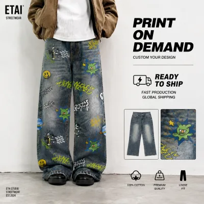 ETAI Patalon Homme Jean Selvedge Denim Jeans Pour Hommes Custom DTG Printing Baggy Cargo Streetwear Designer Straight Leg Jean