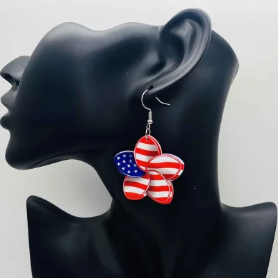 BOYI National Flag Earrings, American Independence Day Colored Flower Earrings, Sports Festival Earrings