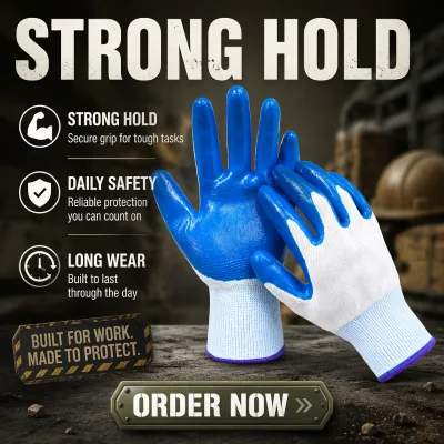 Blue Nitrile Coated Work Gloves Palm Dipped Safety Gloves Oil Resistant Abrasion Resistant Industrial Uniform for Construction