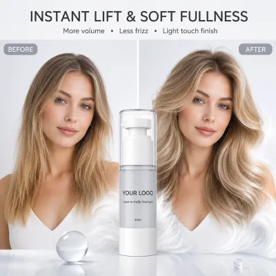 30ml Custom Logo Makeup Leave-in Volumizing Shampoo Private Label Fuller-looking Hair Soft Finish Travel Friendly Cruelty Free