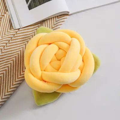 Fresh Style Hand Knitted Camellia Cushion, Romantic Flower Woven Throw Pillow for Living Room Indoor Ornament