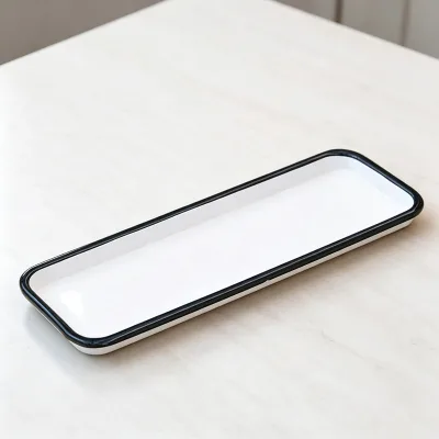 Eco-friendly 35x13x1.7cm Rectangle Personalized logo White Tableware Kitchen Dinner Food Serving Enamel Slim Baking Tray