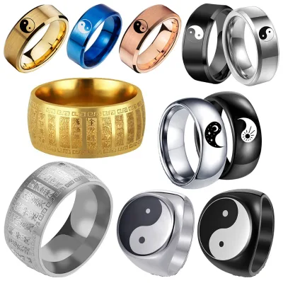 Valentine's Day Gift Taiyi Yingyang Rings Engagement Wedding  Yin Yang Couple Rings for Women Men Retro Stainless Steel Ring