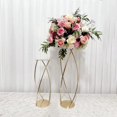 Special Design Wedding Table Ornaments Metal Gold Flower Stand Wedding Event Aisle Tabletop Background Decor