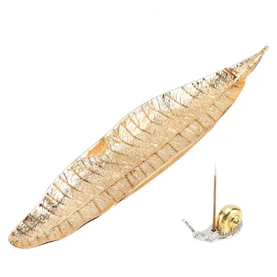 Antique Style Zinc Alloy Handmade Chinese Incense Burner Bodhi Leaf Animal Shape Horizontal Design Ash Catcher for Bedroom Tea